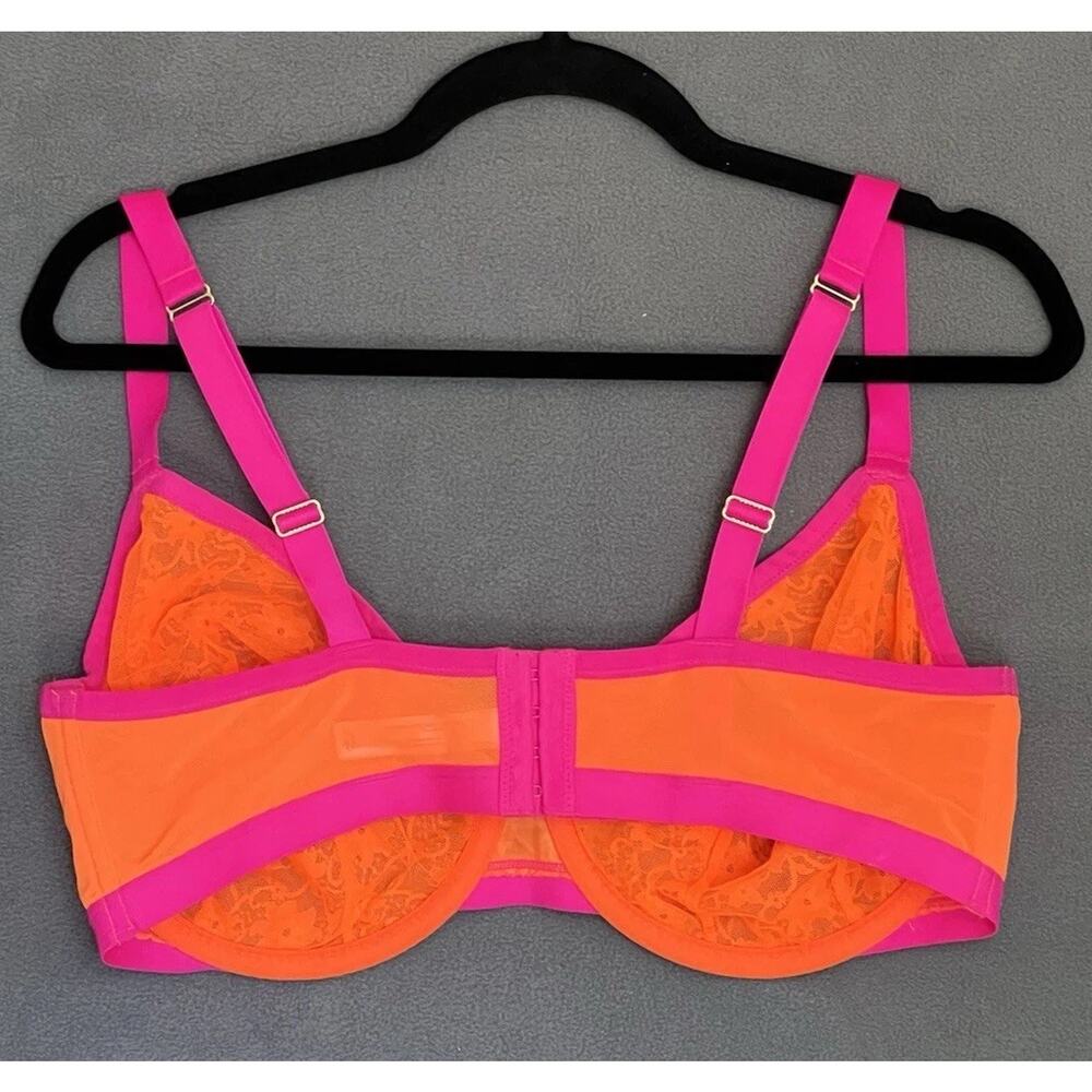 Cacique Unlined Demi Bra 40DDD Orange Pink Floral Lace Underwire Sexy Feminine - Picture 5 of 10